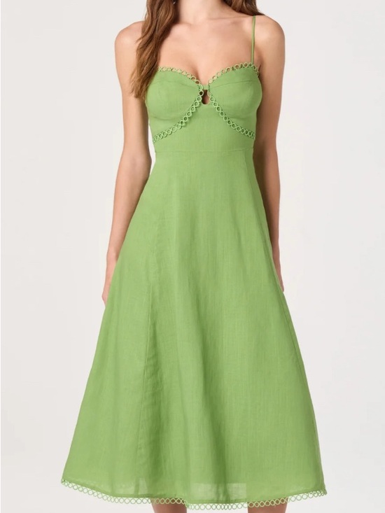 Astr the label Dresses & Skirts - Astr Lime Green Spaghetti-Strap Midi Dress with Loop Trim